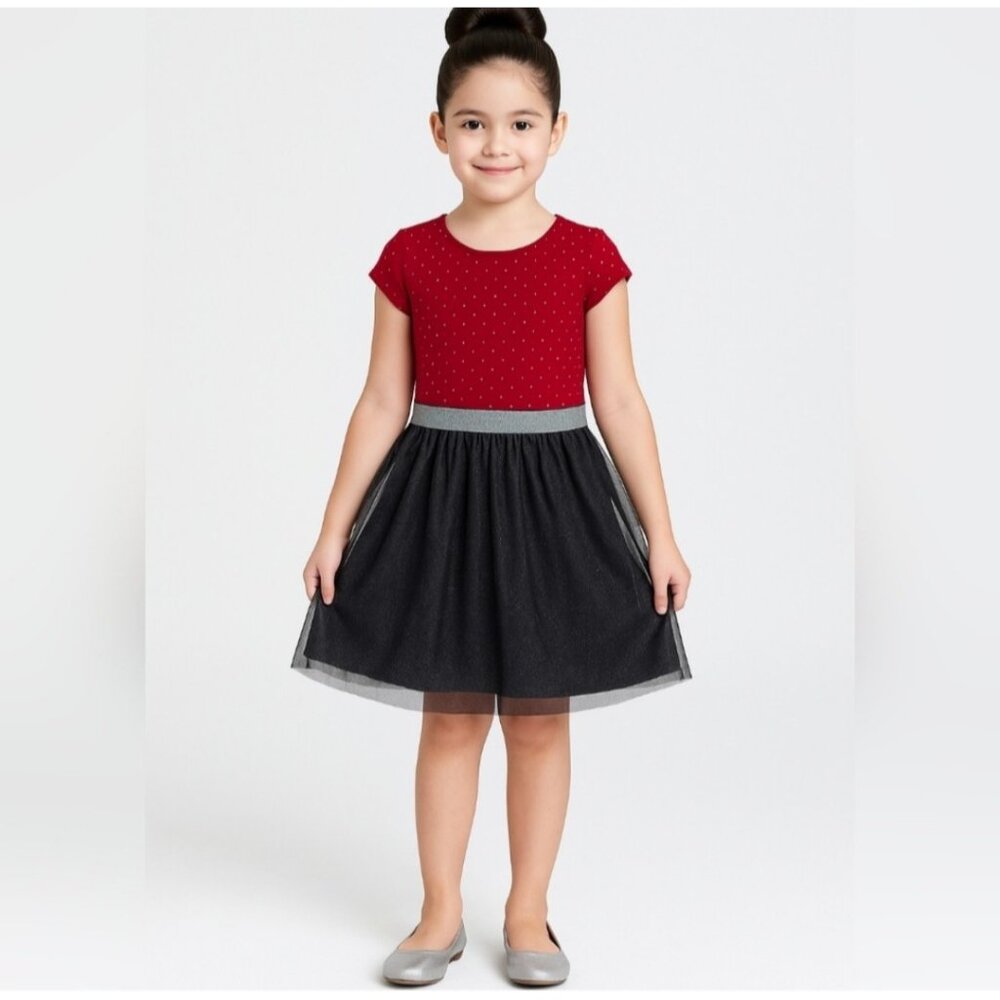 Sally Miller Dress Girls Sz L 10/12 Red Holiday Heart Cutout Sparkle Fit & Flare